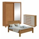 Ver imagem 1 de Kit Quarto Casal 3 Peças com Guarda-Roupa Zeine Cômoda Vedra e Cama Athenas Marrom Amêndoa Clean/Off White