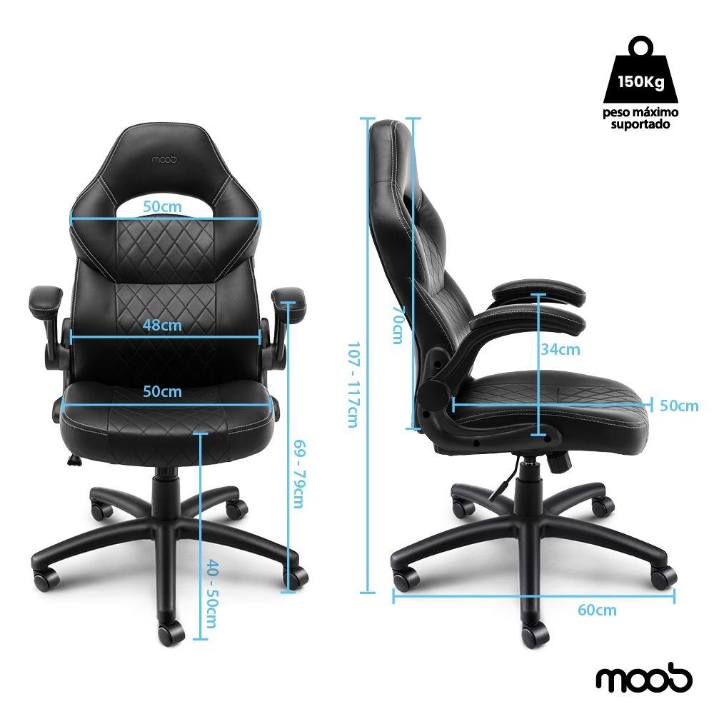 Cadeira Gamer Moob Horizon Giratória Com Função Relax e Braços Ajustáveis Preto - 9