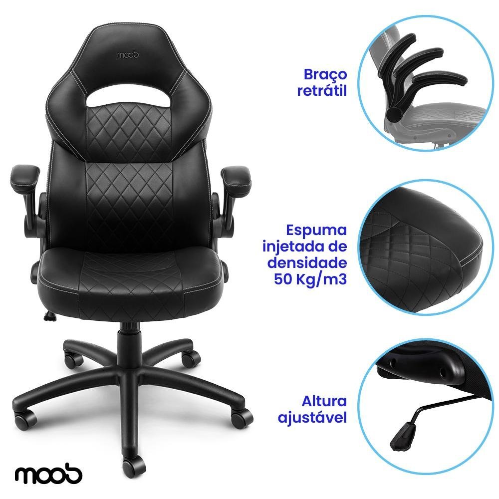 Cadeira Gamer Moob Horizon Giratória Com Função Relax e Braços Ajustáveis Preto - 4