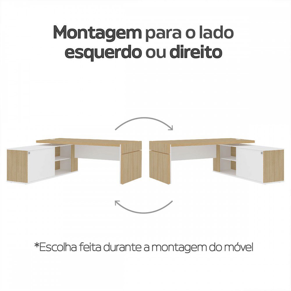 Mesa para Escritório Diretor Connect Iii 1 Porta 2 Prateleiras Carvalho/branco - Artany Móveis - 5