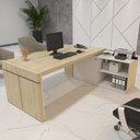 Ver imagem 1 de Mesa para Escritório Diretor Connect Iii 1 Porta 2 Prateleiras Carvalho/branco - Artany Móveis
