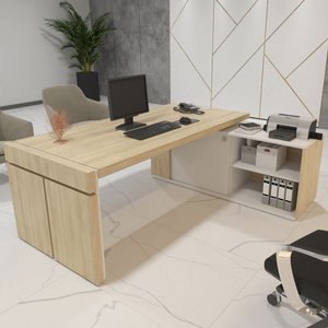 Mesa para Escritório Diretor Connect Iii 1 Porta 2 Prateleiras Carvalho/branco - Artany Móveis