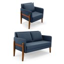 Ver imagem 1 de Kit 1 Sofá Namoradeira e 1 Poltrona Lana Suede Azul Marinho Base de Madeira - D’Rossi