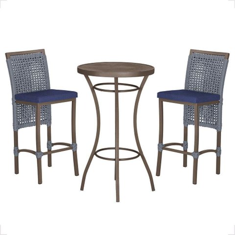 Mesa Bistrô 2 Banquetas Roma Marrom Corda Estofado 10 Trama Prata