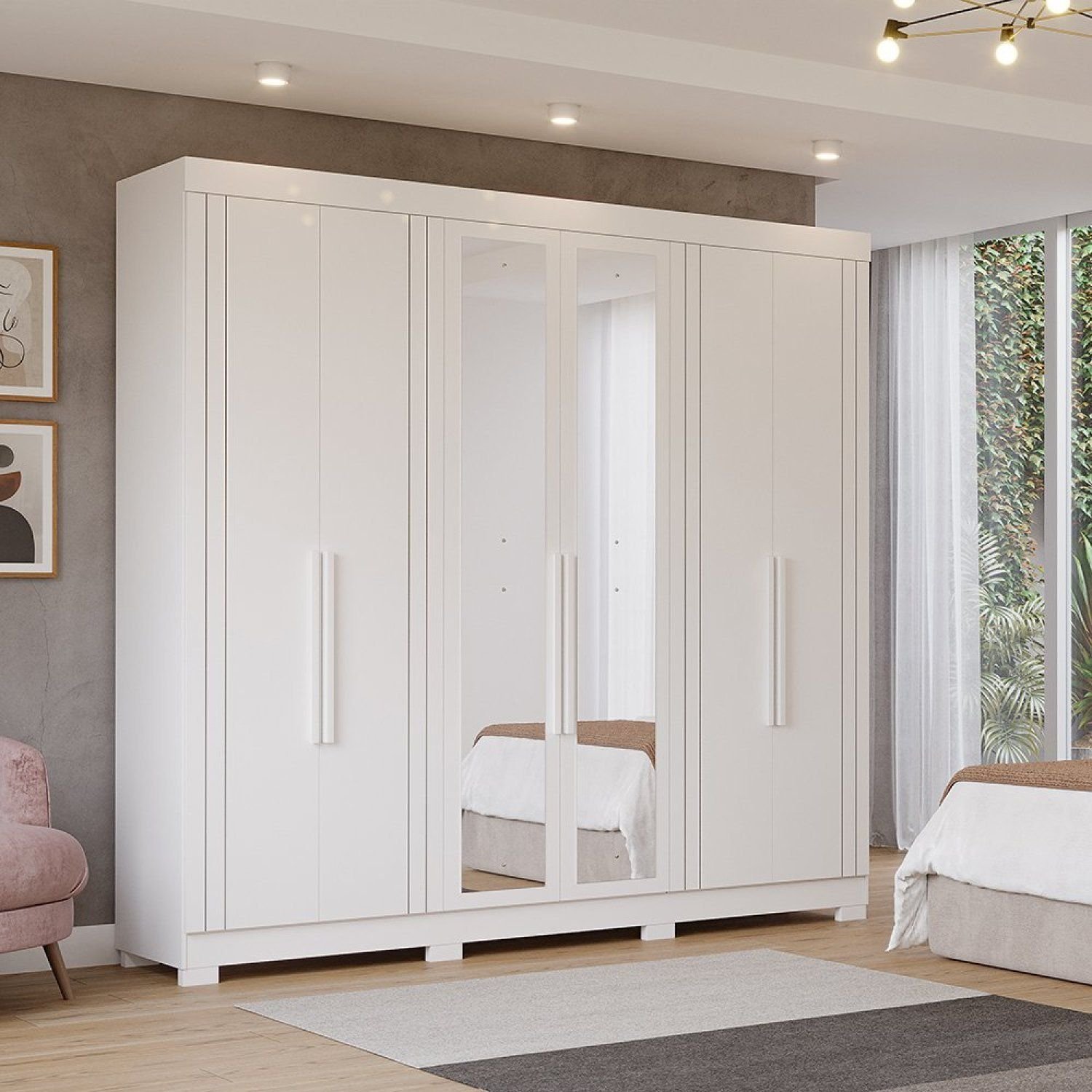 Guarda-Roupa Casal 6 Portas com Espelho e Pés 234cm 100% MDF