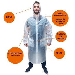 Capa de Chuva com Capuz Pvc Adulto Impermeável Tamanho M - 5