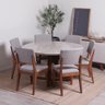 Conjunto de Jantar Mesa Redonda com Vidro Bennett 6 Cadeiras Ella - Natural C/ Cinza - 1