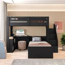 Ver imagem 5 de Beliche Multifuncional Solteiro Adulto com Escrivaninha Star Office Casatema MadeiraOriginals Preto/