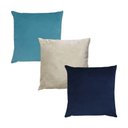 Ver imagem 1 de Kit 3 Capas para Almofada em Veludo Liso Quadrada 50x50 Azul Marinho, Bege e Azul Turquesa