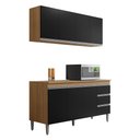 Ver imagem 1 de Kit de Cozinha Andréia Balcão 160cm Amêndoa/preto com Tampo Mdp e Aéreo - Ajl Móveis