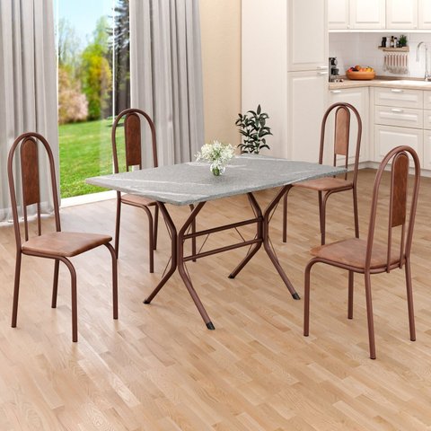 Conjunto Sala de Jantar Mesa Retangular 100x60cm Tampo Granito Topázio 4 Cadeiras Linda Yescasa
