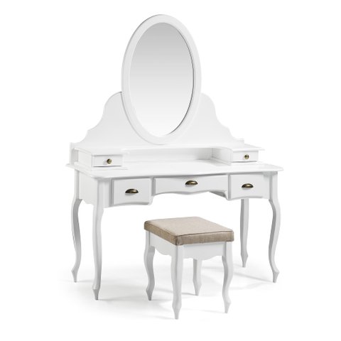 Penteadeira Love com Banqueta - 1045 Mmj-lz Lz-branco Lztec02cort-linho Bege