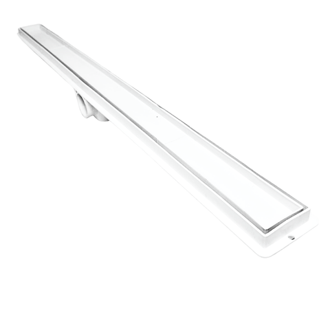Ralo Linear Banheiro Seca Box 5x80 Oculto Plástico Coletor Branco com Sifão (5cm x 81cm)