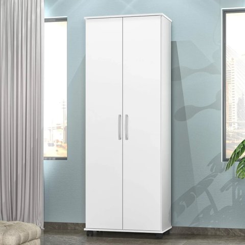 Armário Multiuso Branco para Escritório Quarto com Rodinhas Rodízios Espaçoso com 2 portas - Az