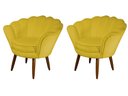 Ver imagem 1 de Kit 2 Poltronas Decorativa Pétala Couro Amarelo Pés Madeira Ms Decor
