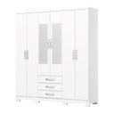 Ver imagem 3 de Guarda-Roupa Solteiro 6 Portas 3 Gavetas com Espelho Caju Branco