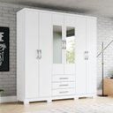 Ver imagem 1 de Guarda-Roupa Solteiro 6 Portas 3 Gavetas com Espelho Caju Branco