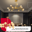 Ver imagem 2 de Lustre Dourado e Cristal 12 Globos