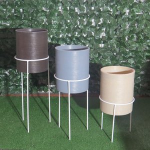 Kit 3 Vasos Planta com Suporte Vasos Jardim Grid BGPLASTICOS CINZA CIMENTO 004