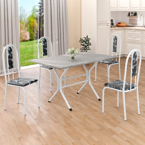 Conjunto Sala de Jantar Mesa Retangular 100x60cm Tampo Granito Topázio 4 Cadeiras Linda Yescasa
