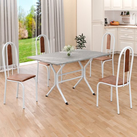 Conjunto Sala de Jantar Mesa Retangular 100x60cm Tampo Granito Topázio 4 Cadeiras Linda Yescasa