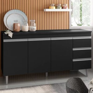 Balcão de Cozinha Gabinete 150cm Andréia sem Tampo Ajl Móveis:preto