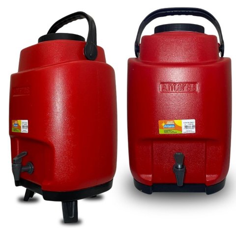 Garrafa Térmica 12 Litros com Torneira Vermelho com Alça e Pé Dobrável