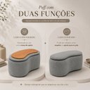 Ver mais imagens de Puff Baú Formato Feijão em Bouclê Orgânico com Tampo Reversível Mesa ou Assento Cinza Lh Móveis