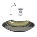 Ver imagem 1 de CUBA DE VIDRO ABAULADA 45CM OURO ENVELHECIDO + VALVULA + TORNEIRA