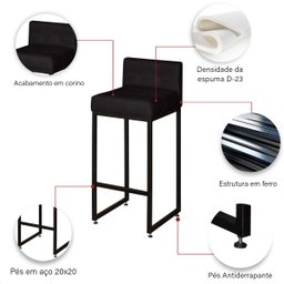 Banqueta Alta para Cozinha Laura Corino Preto Base de Ferro Industrial - 7