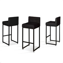 Banqueta Alta para Cozinha Laura Corino Preto Base de Ferro Industrial - 2