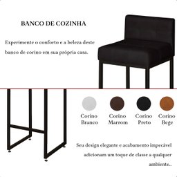 Banqueta Alta para Cozinha Laura Corino Preto Base de Ferro Industrial - 6