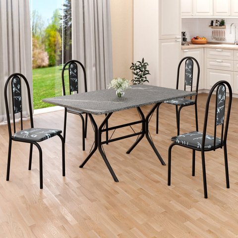 Conjunto Sala de Jantar Mesa Retangular 120x75cm Tampo Granito Topázio 4 Cadeiras Linda Yescasa