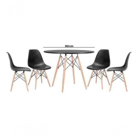 Conjunto Mesa Eiffel Redonda 90 Cm Preta + 04 Cadeiras Preto