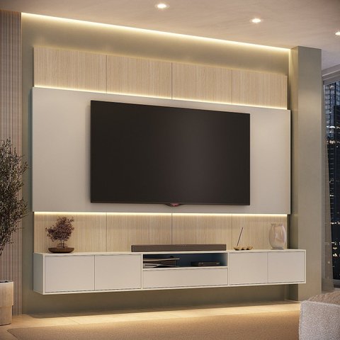 Rack com Painel para TV até 85 Polegadas com LED 4 Portas 1 Gaveta 100% MDF 273,5CMX217CM Astro