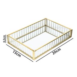 Bandeja Vidro Metal Dourado Decoração Maquiagem 20x15cm - 5