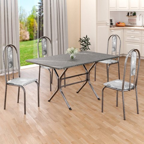 Conjunto Sala de Jantar Mesa Retangular 120x75cm Tampo Granito Topázio 4 Cadeiras Linda Yescasa Prata/Paraopeba