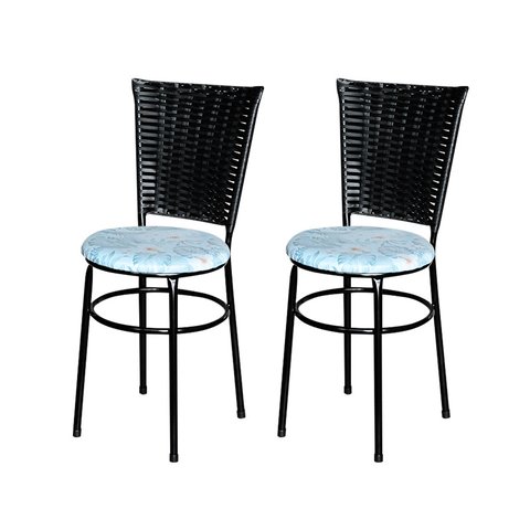 2 Cadeiras Pretas para Mesa Hawai Preta com Assento Floral:floral Gelo