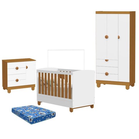 Quarto de Bebê Apolo Branco Fosco Savana com Colchão Ortobom - Reller