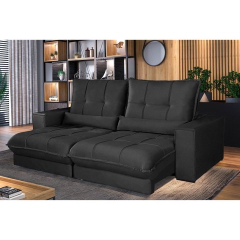 Sofá Retrátil e Reclinável Thor - Molas Ensacadas 210 cm – Veludo Preto