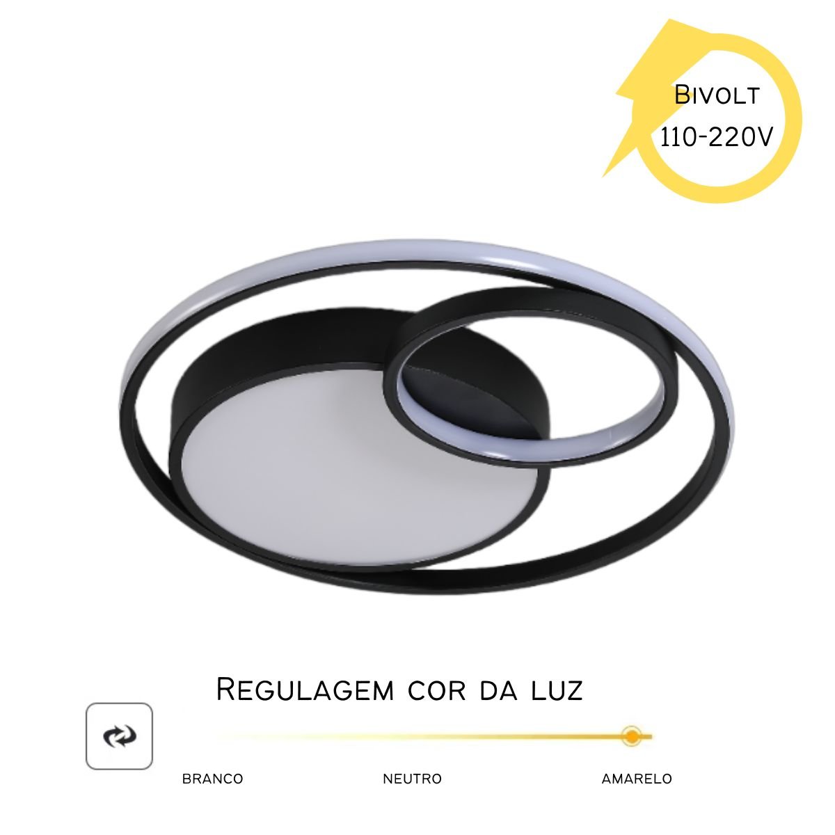 Luminária de Led de Sobrepor Redonda Bivolt 31w 3 em 1 com Luz Central Dupla:preto - 2