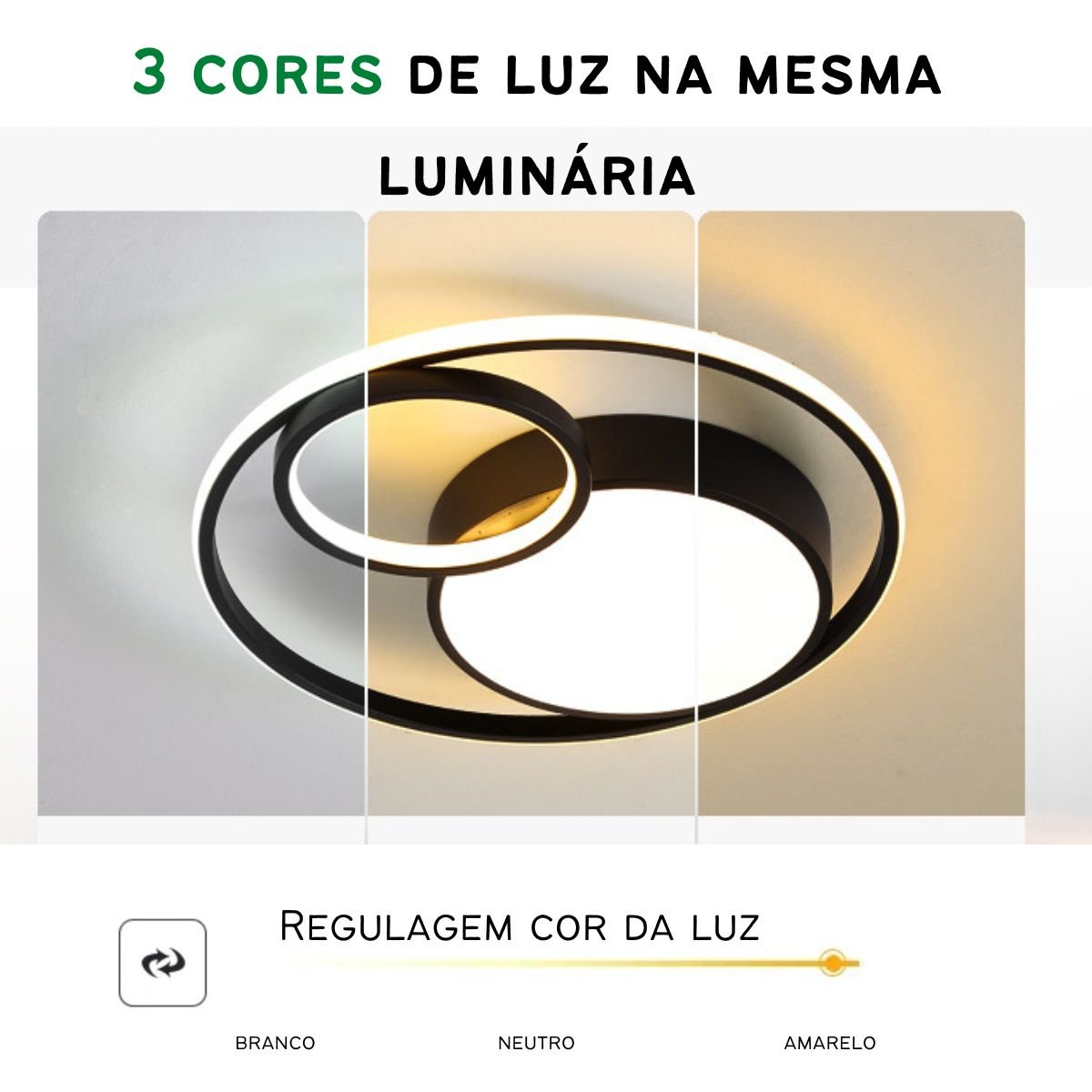 Luminária de Led de Sobrepor Redonda Bivolt 31w 3 em 1 com Luz Central Dupla:preto - 9