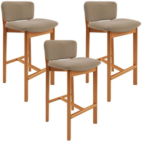 Kit 03 Banquetas Alta para Cozinha Sala de Jantar Bar Dara L02 Bouclê Bege - Lyam Decor