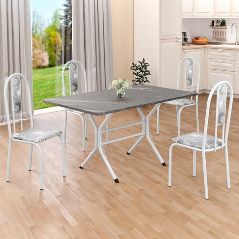 Conjunto Sala de Jantar Mesa Retangular 120x75cm Tampo Granito Topázio 4 Cadeiras Linda Yescasa Branco/Paraopeba