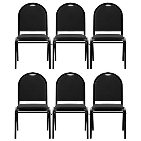 Kit 6 Cadeiras Hoteleiras Auditório Empilhável Sintético M23 Preto - Mpozenato