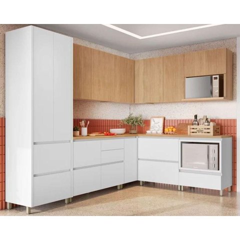 Cozinha Modulada Completa Rainha Gourmet 9 Peças (4aéreos+4balcões+1paneleiro) C9p34 Branca/