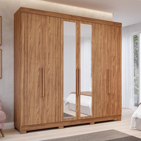 Guarda-Roupa Casal 6 Portas com Espelho e Pés 234cm 100% MDF Boston Espresso Móveis Marrom/Cinamomo