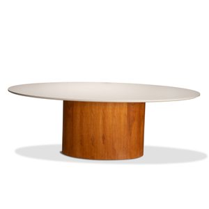 Mesa de Jantar Oval Lisboa 8 Lugares 220cm X 105cm com Vidro Off White