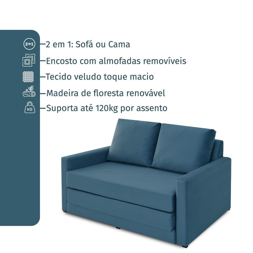 Sofá Simi 2 em 1 Sofá Cama Azul Estofama - 4