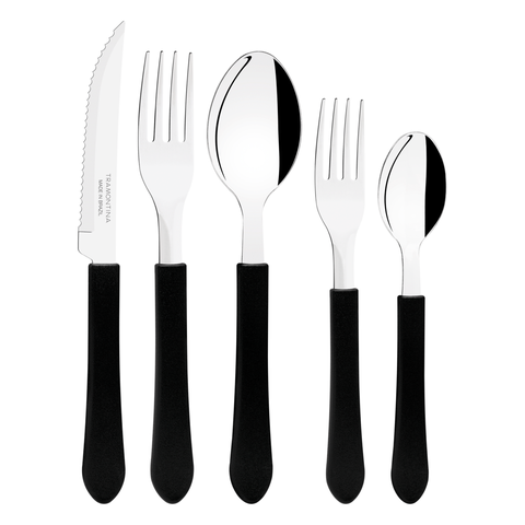 Jogo de Talheres Tramontina Leme 20 Pçs Aço Inox Cabo Preto